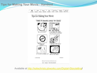 Tips for Making Your Movie - Handout




         Available at http://katiechristo.pbworks.com/Digital+Storytelling/
 