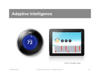 Adaptive Intelligence
@joeweinman	
   ©	
  2015	
  Joe	
  Weinman.	
  	
  All	
  Rights	
  Reserved.	
   19	
  
Source: Google / Nest
 