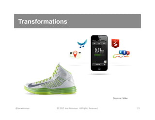 Transformations
@joeweinman	
   ©	
  2015	
  Joe	
  Weinman.	
  	
  All	
  Rights	
  Reserved.	
   23	
  
Source: Nike
 