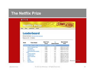 The Netflix Prize
@joeweinman	
   ©	
  2015	
  Joe	
  Weinman.	
  	
  All	
  Rights	
  Reserved.	
   39	
  
Source: Netflix
 