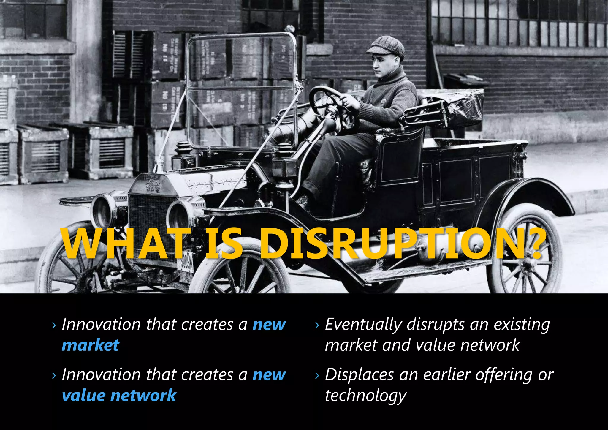| USING BUSINESS ARCHITECTURE TO ENABLE CUSTOMER EXPERIENCE AND VALUE STRATEGIES | ENTERPRISE ARCHITECTS © 201 48
WHAT IS DISRUPTION?
› Innovation that creates a new
market
› Innovation that creates a new
value network
› Eventually disrupts an existing
market and value network
› Displaces an earlier offering or
technology
 