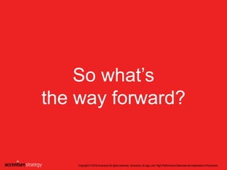 So what’s
the way forward?
Copyright © 2016 Accenture All rights reserved. Accenture, its logo, and High Performance Delivered are trademarks of Accenture.
 
