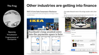 Bypassing
Virtualization
Fragmentation of
touchpoints
The Frog Other industries are getting into finance
 