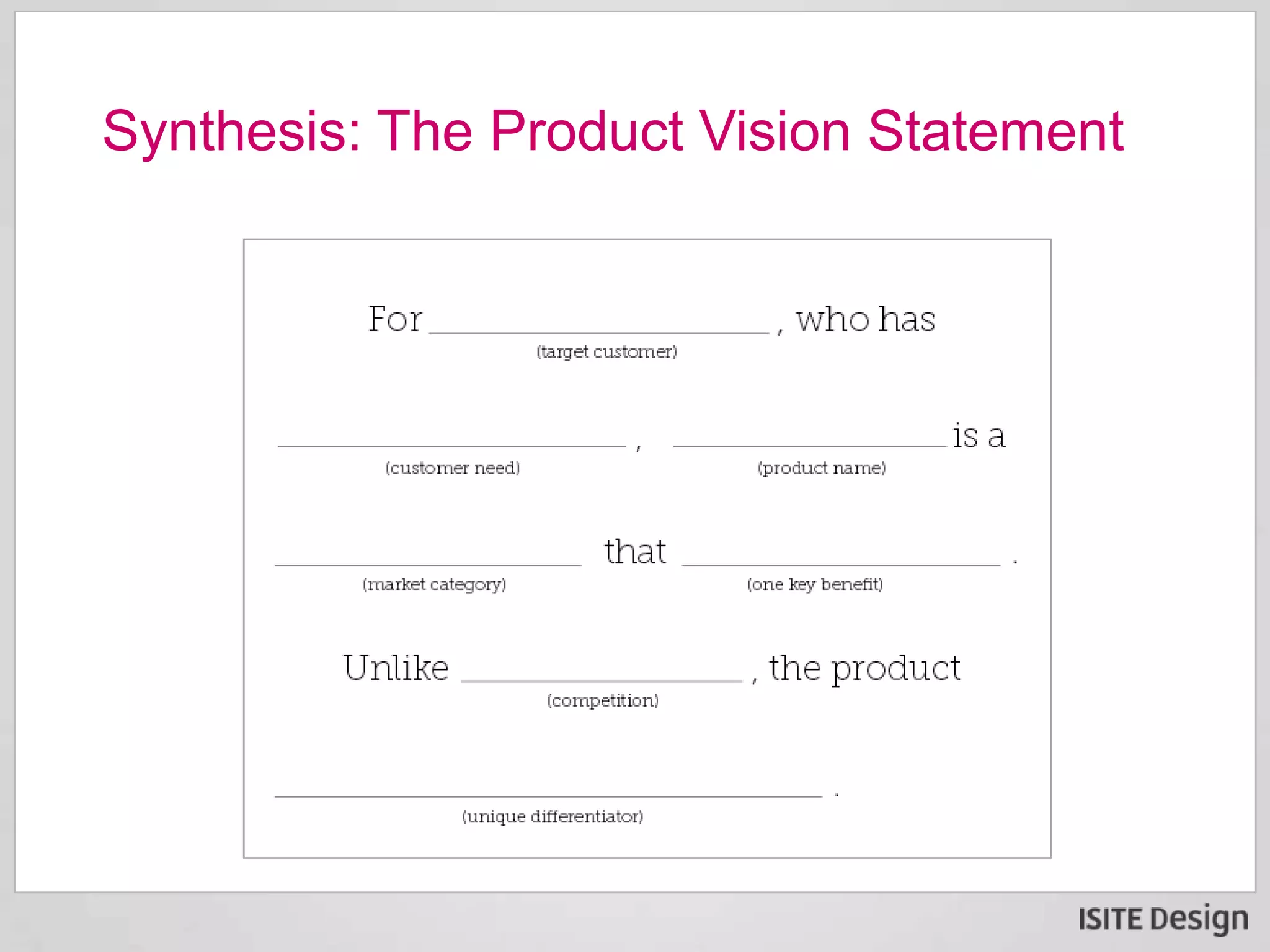 Synthesis: The Product Vision Statement
 