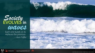 @vijayanta vijayanta.gupta@adobe.com
© 2015 Adobe Systems Incorporated. All Rights Reserved. Adobe Confidential.
8
Society
EVOLVES in
wavesEach one builds on &
replaces the previous
– Alvin Toﬄer
 