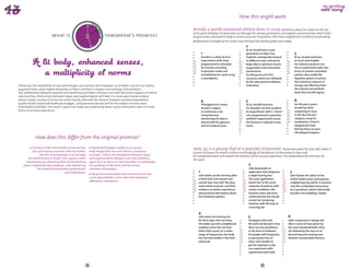 How this might work
                                                         DAY TOM
                                                      TO
                                                    Y 
                                                                                                                         Arnold, a world-renowned athlete born in 2007, reminisces about his career on the eve




                                             YESTERDA




                                                                  OR
                                                                                                                         of his 90th birthday. He need only run through the various generations of implants and microchips which have
                            what is                                          tomorrow's promise?




                                                                   ROW AFT
                                                                                                                         progressively colonized his body to recall successive innovations that have enabled him to achieve outstanding
                                                                                                                         performance throughout his career, and still keep him feeling great, even today.




                                                W
                                                    ER
                                                      -TO
                                                          MO R R
                                                                 O                                                                                                  2
                                                                                                                                                                    At 16, Arnold tests a new
                                                                                                                                 1                                  generation of chips: tiny                3
                                                                                                                                 Arnold is 12 when he first         implants strategically located           At 30, Arnold continues
                                                                                                                                 experiments with chips             in different areas around his            to reach new heights.
                                                                                                                                 programmed to stimulate            body, able to optimize muscle            His industry sponsors use
                                                                                                                                 his muscles according              oxygenation and contraction              him to experiment with new
                                                                                                                                 to decisions made and              mechanisms.                              forms of remote-controlled
                                                                                                                                 controlled by his coach using      Arnold garners his first                 patches that enable the
                                                                                                                                 a smartphone.                      successes, which are validated           digestive system to extract
                                                                                                                                                                    by the International Athletics           the maximum amount of
Tomorrow, the availability of new technologies and services will empower us to better care for our bodies,                                                          Federation.                              energy and efficiency from
augment them, place higher demands on them, and feel or express new feelings and emotions…                                                                                                                   the natural and synthetic
The relationship between patients and healthcare providers will even out with the active support of online                                                                                                   foods that Arnold ingests.
communities. Distinctions between repair and augmentation will fade in a more open social context
where a wider variety of norms are more loosely enforced: the tension between societal expectations                              4                                  5                                        6
(public health, balanced healthcare budget…) and personal desires will be the subject of more open,                              Throughout his career,             At 70, Arnold fractures                  For the past 5 years,
individualised debate. The result: a guilt-free body, encumbered by fewer social constraints, open to novel                      Arnold is subject                  his shoulder: his first accident.        Arnold has been
forms of sensory experience.                                                                                                     to continuous and                  He experiments with a "smart"            competing in races
                                                                                                                                 comprehensive                      cast programmed to generate              in the ‘85 and over’
                                                                                                                                 monitoring; his data is            synthetic regenerative tissue.           category, using his
                                                                                                                                 shared with his sponsors           His fracture is reduced in two           exoskeleton. It hasn’t
                                                                                                                                 and his medical team.              hours.                                   stopped him from
                                                                                                                                                                                                             besting those 40-year-
                                                                                                                                                                                                             old whippersnappers.

              How does this differ from the original promise?
           The focus shifts from health to how we live,         Digital technologies enable us to express  
                                                                                                                         Julie, 32, is a young chef at a popular restaurant. Passionate about her job, Julie makes it
           feel, and express ourselves with our bodies.       body images that are more diverse, numerous  
                                                                                                                         a point of honour to restore, enhance and magnify all the flavours of the products they cook.
                  The role of technologies is to increase     and open. It blurs the boundaries between repair  
                                                                                                                         An unexpected event will expand the horizons of her sensory experience. Her professional life will never be
        the performance of health care regimes, while         and augmentation, between care and aesthetics…
                                                                                                                         the same.
      simultaneously subverting them by distributing          Apart from its focus on vital functions, it investigates
    power, individualizing responses, and rebalancing         the workings of the brain and the senses,                                                                 2
                the relationship between professionals        and their stimulation…                                                                                    Julie downloads an
                                      and (im)patients.                                                                      1                                          application that diagnoses       3
                                                                The promise anticipates the construction of new
                                                                                                                             Julie wakes up the morning after           a slight hearing loss.           Julie follows the advice of her
                                                              social and aesthetic norms that will emphasise  
                                                                                                                             a fairly loud rock concert and             The same application             online health coach, and acquires
                                                              differences and desires.
                                                                                                                             cannot hear very well. She does            directs her to the social        a digital hearing aid kit. It contains
                                                                                                                             some online research, and finds            networks of patients with        only files of detailed instructions
                                                                                                                             evidence of similar experiences            similar conditions. She          for a prosthesis, which Julie builds
                                                                                                                             and practical information about            becomes more and more            herself in her building’s Fablab.
                                                                                                                             her treatment options.                     convinced that she should
                                                                                                                                                                        correct her temporary
                                                                                                                                                                        deafness with the help of
                                                                                                                                                                        a hearing aid.

                                                                                                                             4
                                                                                                                             Julie wears her hearing aid                5                               6
                                                                                                                             for three days. One morning                Intrigued, Julie surfs          Julie’s restaurant is always full
                                                                                                                             she wakes up with a heightened             the web and discovers that      after a series of raves given by
                                                                                                                             auditory sense. She can hear               there are also prostheses,      the most renowned food critics,
                                                                                                                             better than usual, on a wider              in the form of implants,        all celebrating the new art of
                                                                                                                             range of frequencies. Her body             for people with temporary       discovering and creating new,
                                                                                                                             has not only healed, it has been           or permanent loss of            hitherto inconceivable flavours.
                                                                                                                             enhanced.                                  taste. Julie decides to
                                                                                                                                                                        get the implants so she
                                                                                                                                                                        can experiment with
                                                                                                                                                                        augmented taste buds.




                                                         66                                                                                                                       67
 