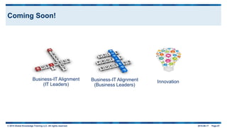 © 2015 Global Knowledge Training LLC. All rights reserved. 2015-06-17 Page 67
Coming Soon!
Business-IT Alignment
(IT Leaders)
Business-IT Alignment
(Business Leaders)
Innovation
 