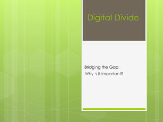 Digital Divide




Bridging the Gap:
Why is it important?
 