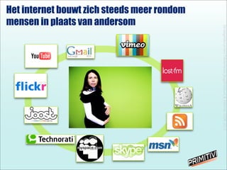 Het internet bouwt zich steeds meer rondom
mensen in plaats van andersom
StrategiedocumentNederlandsJeugdinstituut&Internet2008-2013
 