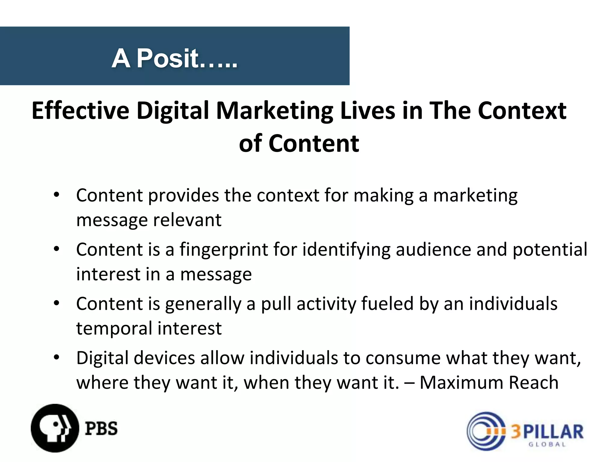 Content is King:
Developing marketing-changing
strategies with a unique content approach.

Jon Brendsal

Mike Renner

VP, Products

VP, Account Management

© Copyright 2014. 3Pillar | All rights reserved Strictly Confidential

2

 