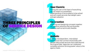 3
2
1
Copyright © 2018 Accenture. All rights reserved. 21
THREE PRINCIPLES
OF SERVICE DESIGN
User Centric
Putting the user...