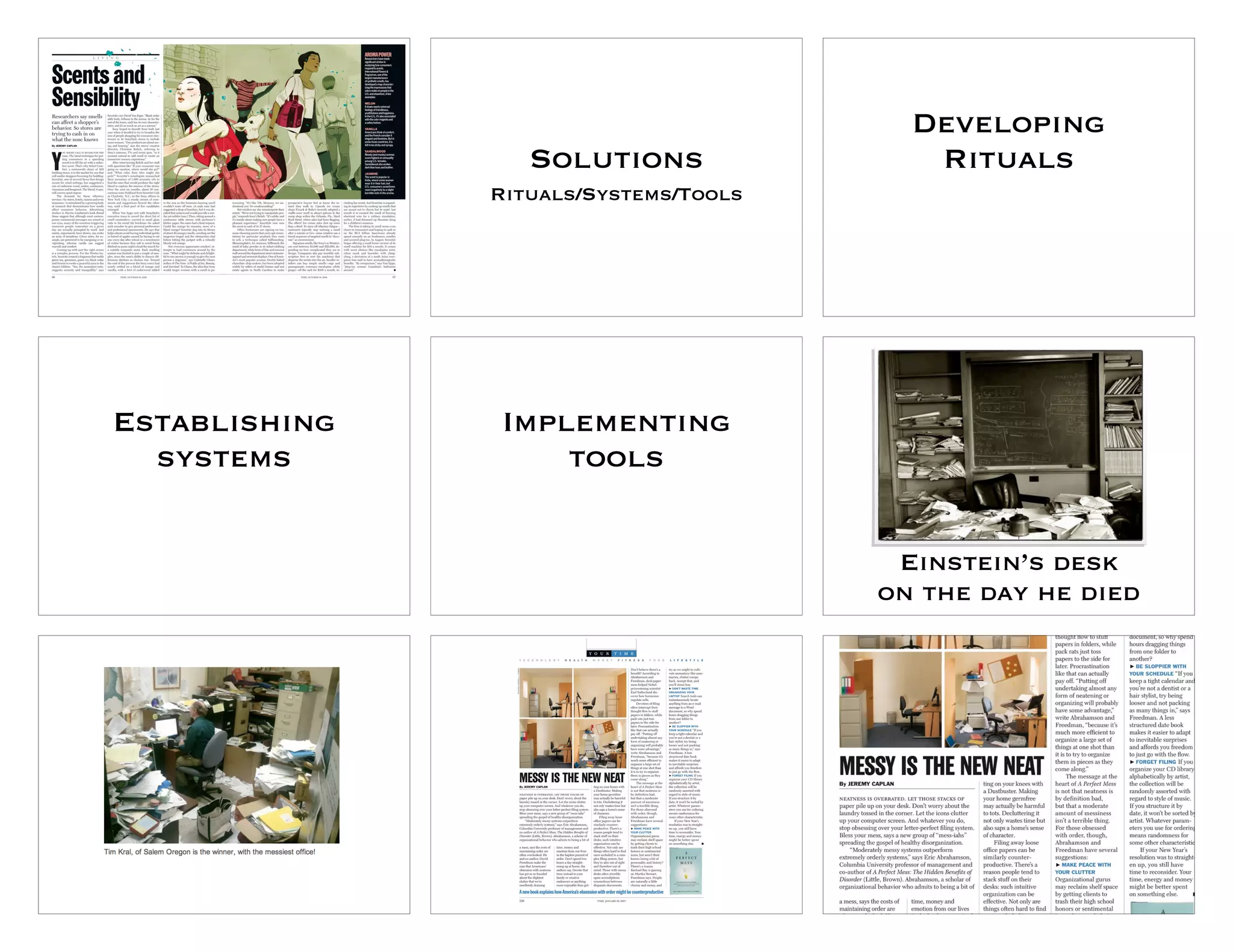 Developing
                  Solutions               Rituals
               Rituals/Systems/Tools




Establishing    Implementing
  systems           tools

                                        Einstein’s desk
                                       on the day he died
 