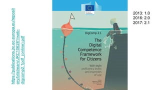 https://publications.jrc.ec.europa.eu/reposit
ory/bitstream/JRC106281/web-
digcomp2.1pdf_(online).pdf
2013: 1.0
2016: 2.0
2017: 2.1
 