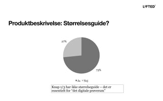 Knap 1/3 har ikke størrelseguide – det er
essentielt for “det digitale prøverum”
Produktbeskrivelse: Størrelsesguide?
 