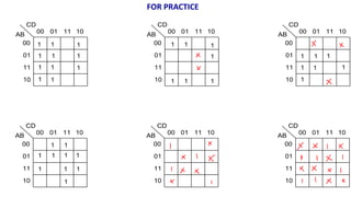 CD
00
00
01
01
11
11
10
10
AB
CD
00
00
01
01
11
11
10
10
AB
CD
00
00
01
01
11
11
10
10
AB
CD
00
00
01
01
11
11
10
10
AB
CD
00
00
01
01
11
11
10
10
AB
CD
00
00
01
01
11
11
10
10
AB
1
1
1
1
1
1
1
1
1
1
1
1 1 1
1
1 1 1
1
1
1
1
1
1
1
1 1 1 1
1 1
1 1
1
1
FOR PRACTICE
 