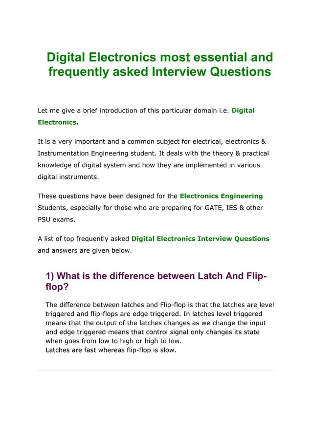 Digital Electronics Most Essential and Frequently Asked Interview