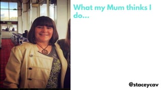 What my Mum thinks I
do…
@staceycav
 