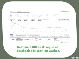 Geef me €100 en ik zeg je of
Facebook ads voor jou werken.
@kodel
 