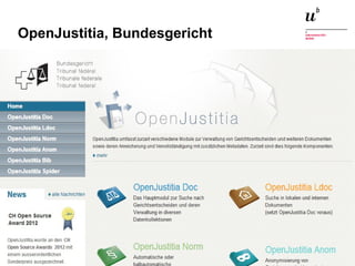 OpenJustitia, Bundesgericht 
Digitale Nachhaltigkeit in der Informatik: Open Source bei Behörden 4. November 2014 und in der Politik 69 
 