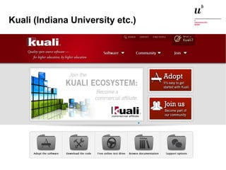 Kuali (Indiana University etc.) 
Digitale Nachhaltigkeit in der Informatik: Open Source bei Behörden 4. November 2014 und in der Politik 77 
 