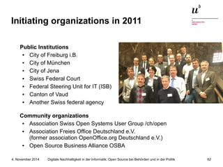 Initiating organizations in 2011 
Public Institutions 
● City of Freiburg i.B. 
● City of München 
● City of Jena 
● Swiss...