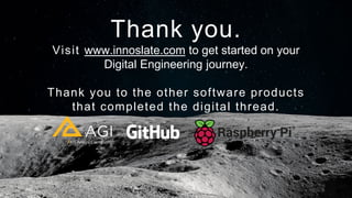 65
Thank you.
Visit www.innoslate.com to get started on your
Digital Engineering journey.
Thank you to the other software products
that completed the digital thread.
 