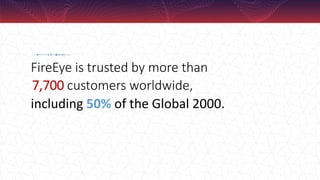 7,700 customers worldwide,
FireEye is trusted by more than
including 50% of the Global 2000.
 