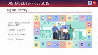 Digital Literacy
Digital Literacy Curriculum
is designed for:
Students – 18 Lessons
Teachers – 18 Lessons
Parents – 6 Lessons
DIGITAL ENTERPRISE 2019
 