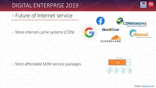 - Future of Internet service
DIGITAL ENTERPRISE 2019
Source: www.cisco.com
- More internet cache systems (CDN)
- Most affordable M2M service packages
 