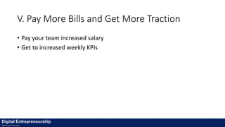 V. Pay More Bills and Get More Traction
• Pay your team increased salary
• Get to increased weekly KPIs
Digital Entrepreneurship
Startup Process
 