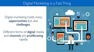 Digital marketing holds many
opportunities but also
challenges.
Different forms of digital media
and channels are proliferating
rapidly.
Digital Marketing is a FastThing
 