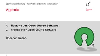 2
Open Source-Entwicklung – Kür, Pflicht oder Bürde für die Verwaltung?
1. Nutzung von Open Source Software
2. Freigabe von Open Source Software
Über den Redner
Agenda
R
 