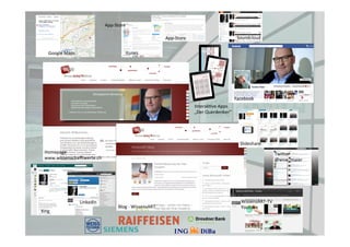Blog	
  -­‐	
  WissensART	
  
Homepage	
  
www.wissenscha[werte.ch	
  
Slideshare	
  
TwiDer	
  
@wsw_maier	
  
WissensART-­‐TV	
  
Youtube	
  
Xing	
  
Google	
  Maps	
   itunes	
  
App-­‐Store	
  
InterakJve	
  Apps	
  
„Der	
  Querdenker“	
  
App-­‐Store	
  
Facebook	
  
Linkedin	
  
Soundcloud	
  
 