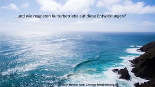 Christian Henner-Fehr: c.henner-fehr@teleweb.at
…und wie reagieren Kulturbetriebe auf diese Entwicklungen?
 