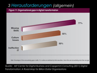 Quelle: MIT Center for Digital Business and Capgemini Consulting (2011) Digital
Transformation: A Road-Map for Billion-Dollar Organizations
3 Herausforderungen (allgemein)
 