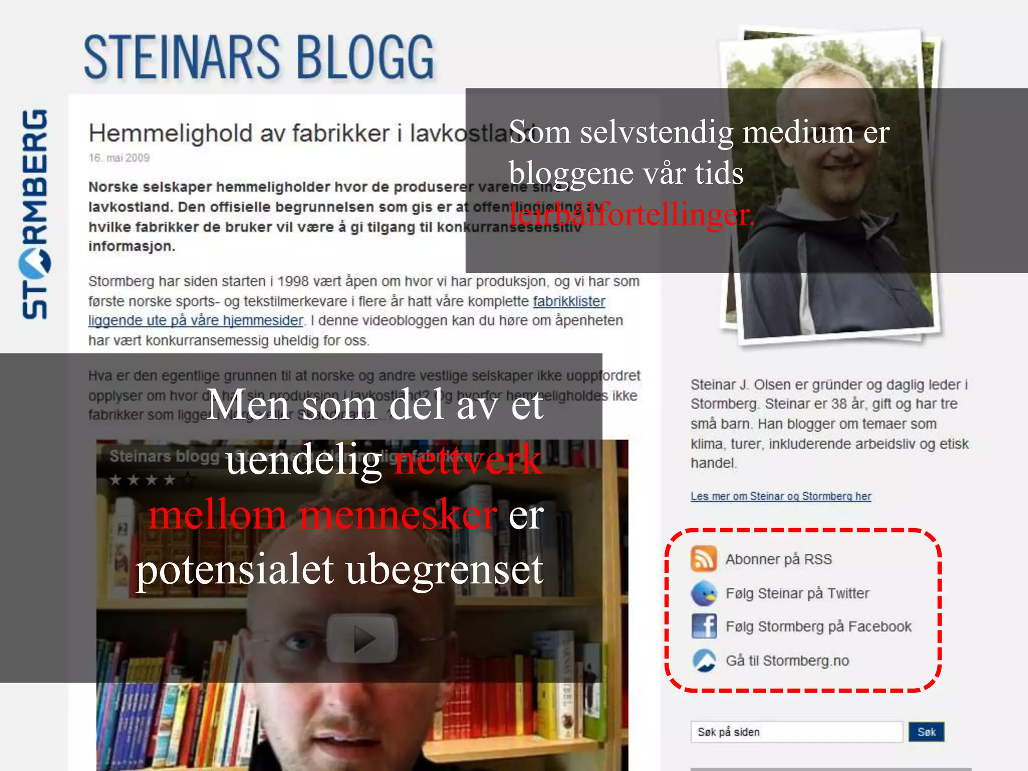 Som selvstendig medium er bloggene vår tids leirbålfortellinger.Men som del av et uendelig nettverk mellom mennesker er potensialet ubegrenset