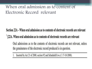 When oral admission as to content of
Electronic Record relevant
 