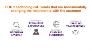 4
Technology is
BECOMING
INVISIBLE
Technology is
ENABLING
CUSTOMERS
Technology is
ENHANCING
EXPERIENCES
Technology is
CREATING
TRANSPARENCY
FOUR Technological Trends that are fundamentally
changing the relationship with the customer
 