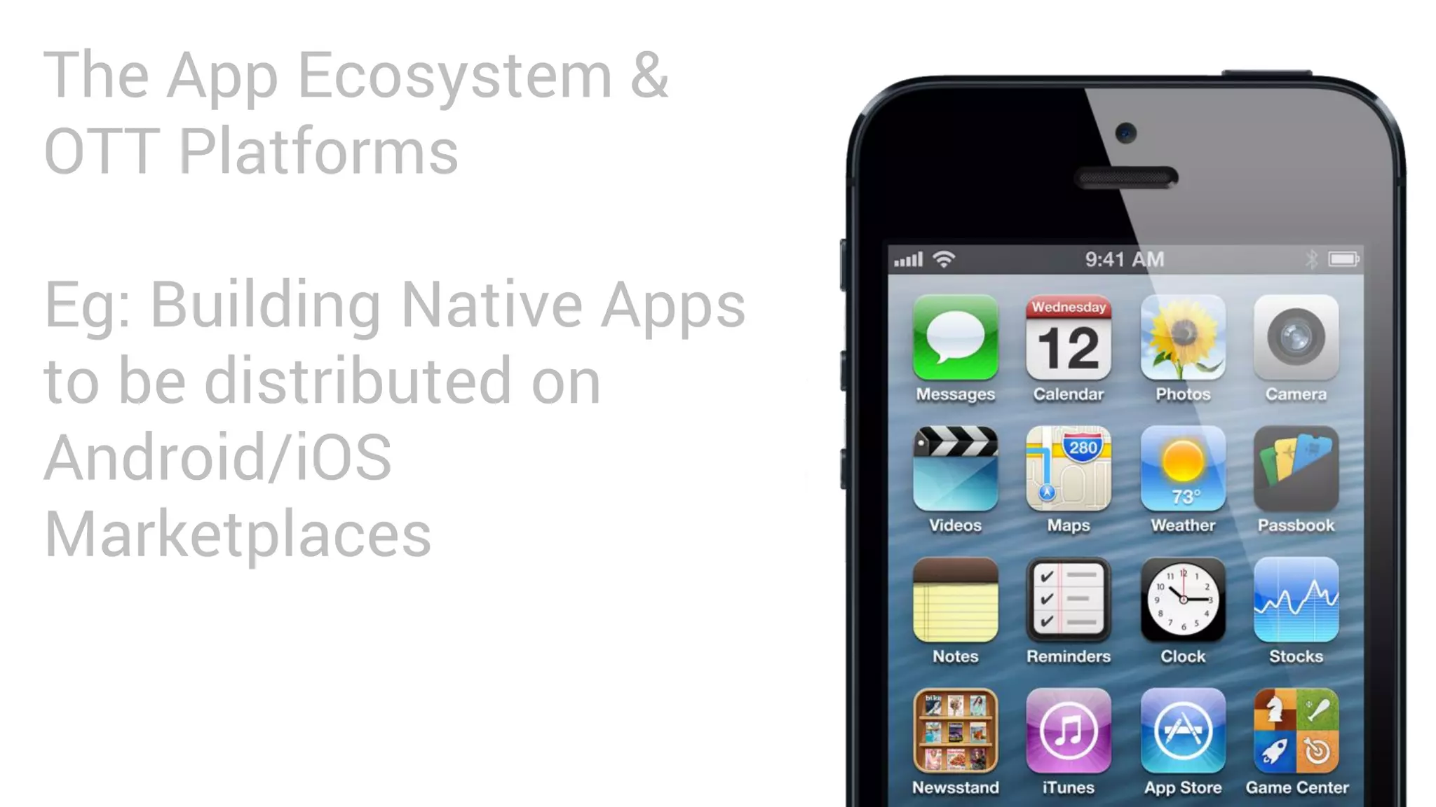 The App Ecosystem &
OTT Platforms
Eg: Building Native Apps
to be distributed on
Android/iOS
Marketplaces
 