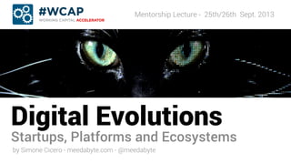Digital Evolutions
Startups, Platforms and Ecosystems
Mentorship Lecture - 25th/26th Sept. 2013
by Simone Cicero - meedabyte.com - @meedabyte
 