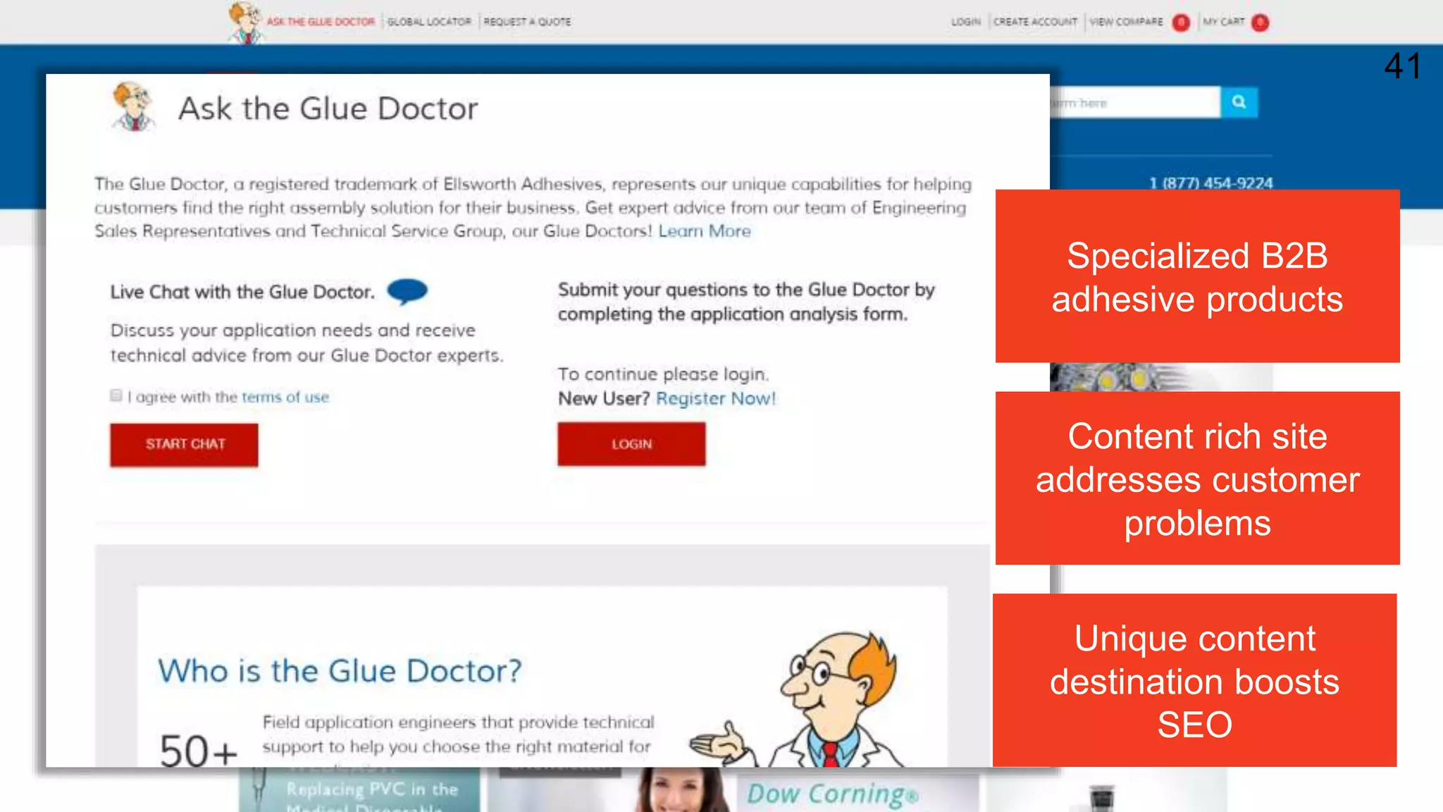 41
Specialized B2B
adhesive products
Content rich site
addresses customer
problems
Unique content
destination boosts
SEO
 