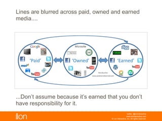 © i-on interactive, inc. All rights reserved • www.ioninteractive.com
Lines are blurred across paid, owned and earned
media....
...Don’t assume because it’s earned that you don’t
have responsibility for it.
 