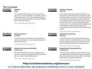 http://creativecommons.org/licenses/ 
Un sistema alternativo alla protezione intellettuale (ma è un uso improprio) 
 