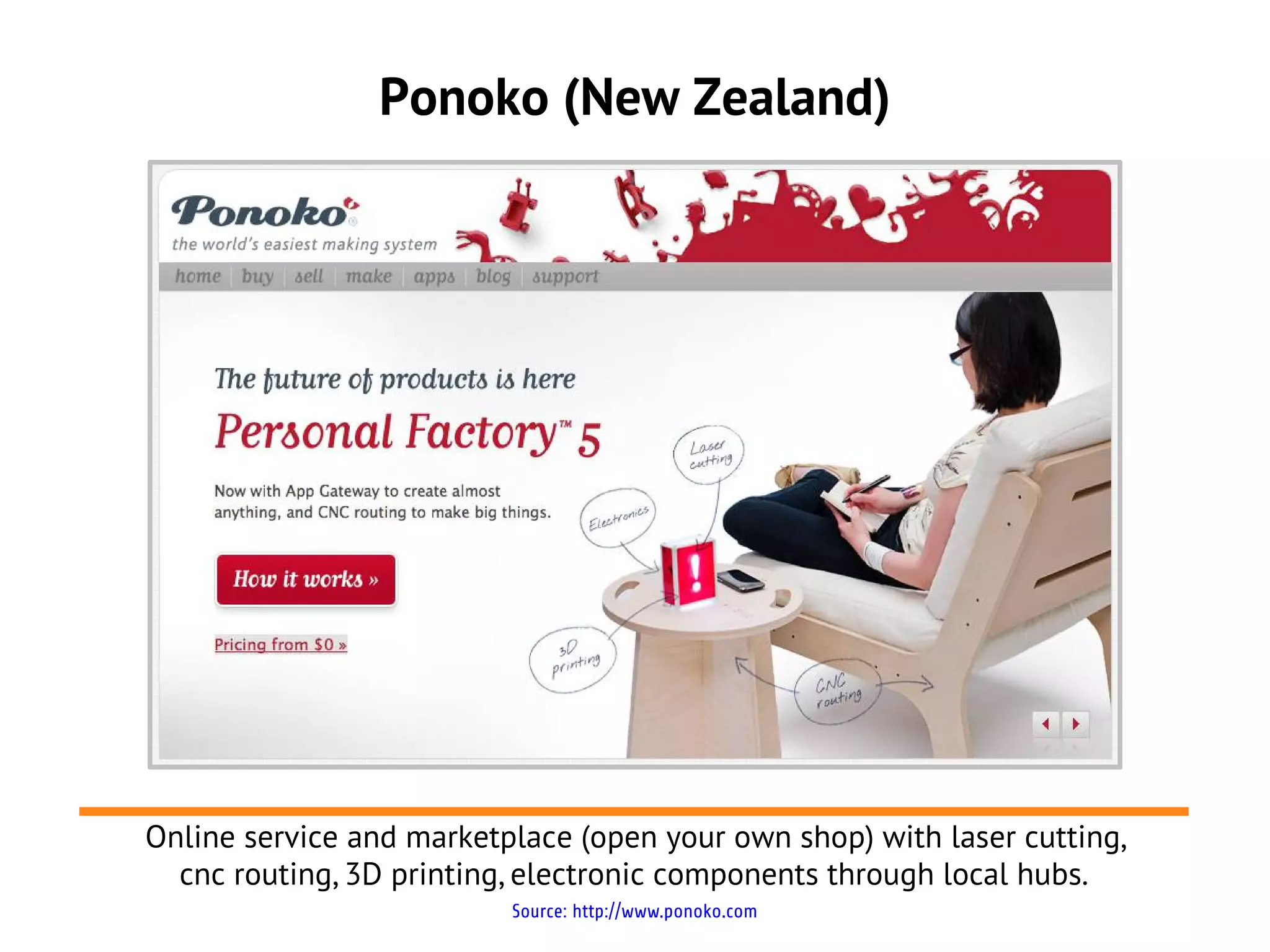 Ponoko (New Zealand)




Online service and marketplace (open your own shop) with laser cutting,
  cnc routing, 3D printing, electronic components through local hubs.
                          Source: http://www.ponoko.com
 