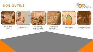 15
NOS OUTILS
Read and
Think
Ateliers et
Formations
Learning
Expeditions
Conférences Enquêtes Design Fiction
 