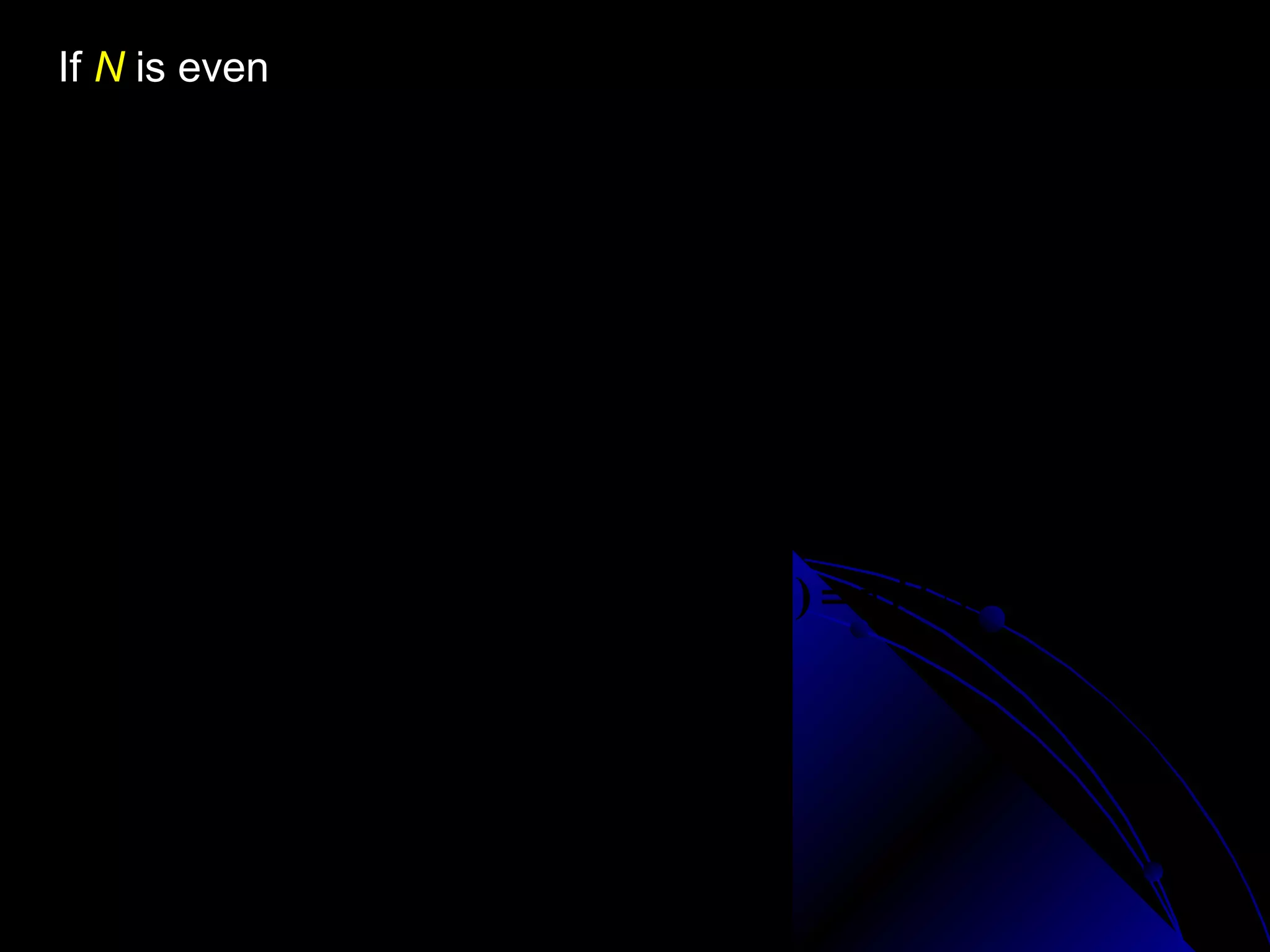 If N is even
                                  N
                                    −1
               N −1               2                 N −1
   H ( z ) = ∑ h( n) z − n =      ∑ h( n) z − n +   ∑ h( n) z − n
               n=0                n=0                    N
                                                    n=
                                                         2
       N
       2
         −1
                          N
                          2
                            −1                      let n = N − 1 − m
   =   ∑ h( n) z − n + ∑ h( N − 1 − m ) z −( N −1− m )
       n=0               m =0
       N
         −1                                let n ← m
       2
   =   ∑ h( n)[ z − n ± z −( N −1− n ) ]
       n=0
                                           h( n) = ± h( N − 1 − n)
 