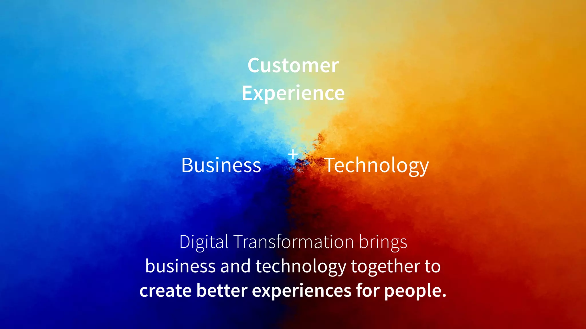 Digital Transformation brings  
business and technology together to  
create better experiences for people.
Customer
Experience
Business Technology+
 
