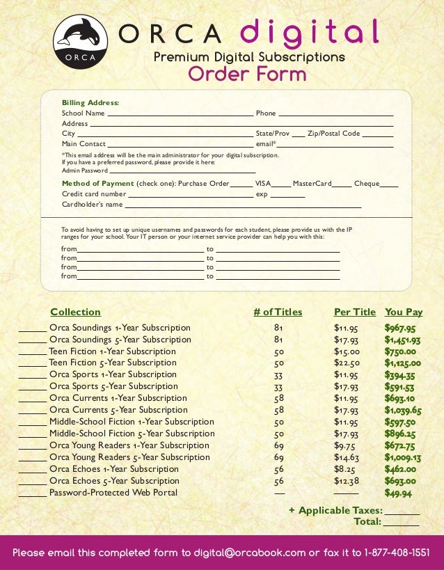 Orca Digital Ebook Subscription Flyer