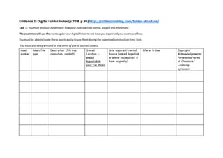 Evidence 1: Digital Folder Index (p.70 & p.96) http://stillmotionblog.com/folder-structure/
Task 1: Youmust produce eviden...