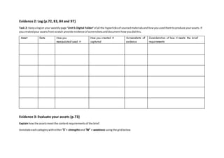 Evidence 2: Log (p.72, 83, 84 and 97)
Task 2: Keepalogon your weeblypage ‘Unit5:Digital Folder’ of all the hyperlinksof so...